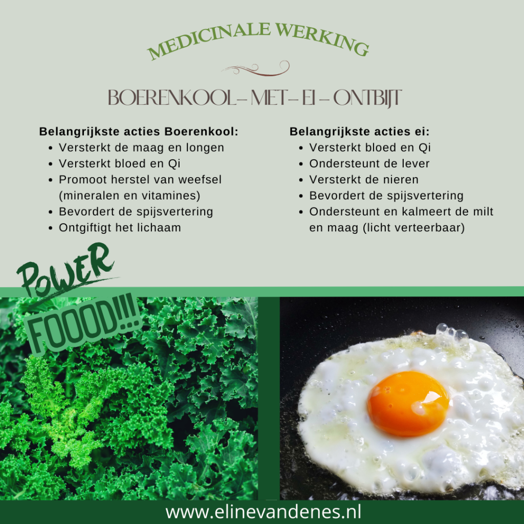 warm ontbijt met boerenkool en ei en fetakaas voeding als medicijn TCM TCG Traditionele Chinese Geneeskunde