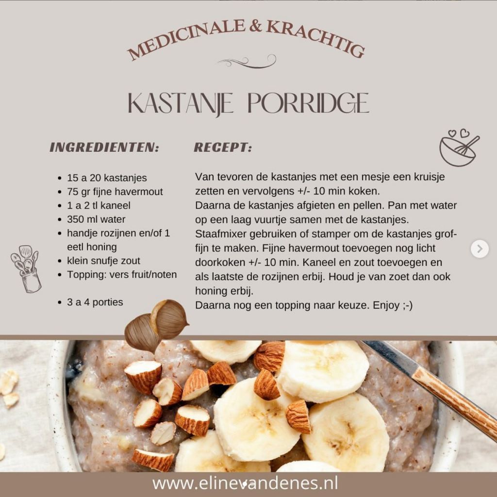 warm ontbijt met Kastanje porridge voeding als medicijn TCM TCG Traditionele Chinese Geneeskunde
